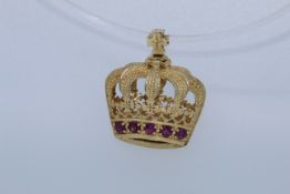 14k Yellow Gold Multi Gem Stone Crown Pendant