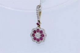 9k Yellow And White Gold Ruby And Diamond Set Pendant