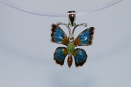 9k White Gold Enamel Butterfly Pendant