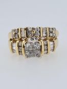 Stamped 14ct yellow gold duo diamond rings