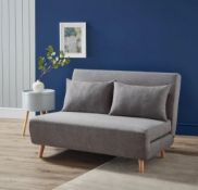 (R3J) 1x Freya Folding Sofa Bed Light Grey. 2 Seater Sofa Bed. Wooden Frame With Solid Beechwood Le