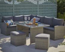 (R11) 1x Matara Corner Sofa Dining Set (Glass Table Missing) Powder Coated