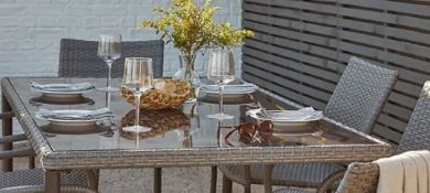 (R3M) Contents Of 2 Shelves. A Qty Of Rattan Furniture Grey
