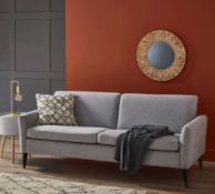 (R11) 1x Scandi Sofa Grey. Fabric Cover With Beechwood Legs. Fabric Loose Under Sofa (See Photo) (H