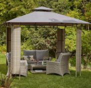 (R4H) 1x Hartington Florence Collection Gazebo With Rattan Panels. Powder Coated Steel Frame (H260x