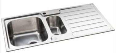 (R4F) 1x Wickes 18/10 Stainless Steel Kitchen Sink. Overall Size (950x508mm). Bowl Size (340x410x16