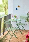 (R4D) 1x Lazio Bistro Set Green. Powder Coated Steel Frame. Table (H71 x Dia 60vm). Chairs (H82xW41