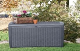 1x Keter Sumatra Rattan Effect Garden Storage Box Grey. 511L. (H56.4xL145xW66cm)