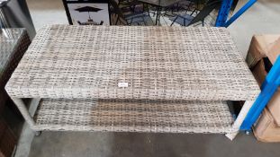 (R4F) 1x Beige / Grey Rattan Table With Shelf (W100xD48xH36cm) No Glass Top