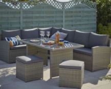 (R11) 1x Matara Corner Sofa Dining Set (No Glass Table Top) Powder Coated Steel Frame. Hand Woven S