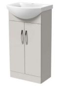 (R4F) 1x Wickes Grey Small Vanity Unit (Incomplete – Doors Missing) Grey Gloss Finish. Include Bas