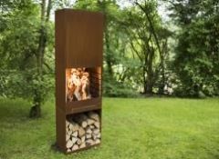 Large Steel Fire Wall, Pit, Burner. With Log Store  Rectangular  Wood Burner  AHL-CF05