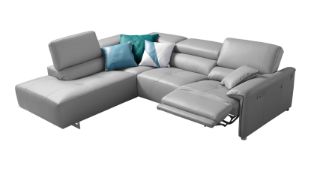 ‘BROOKLYN’ Corner Sofa - Electric Recliner - Light Grey Italian Leather Left Hand Chaise RRP £3999