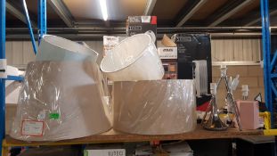 (R15A) Contents Of Shelf. 4x Mixed Style Light Shades. 3x Mixed Style Table Lamp.
