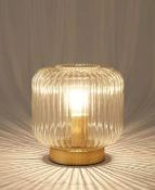 (R15F) Lighting. 6 Items. 5x Ribbed Glass Lamp (New). 1x Yellow Velvet Table Lamp.