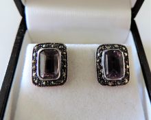 Sterling Silver 3.2 carat Amethyst & Marcasite Earrings