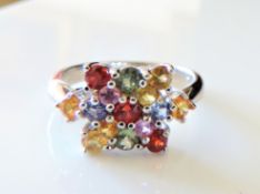 Sterling Silver Multi Gemstone Tutti Fruitti Ring