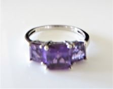 Sterling Silver Three Stone-Amethyst Ring