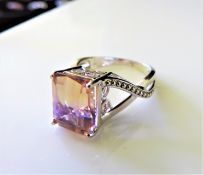 4.2ct Bi-colour Emerald Cut Ametrine Sterling Silver Ring