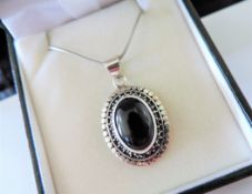 925 Sterling Silver Black Onyx Pendant Necklace