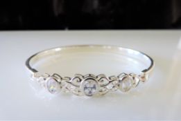 Sterling Silver 2.24 carat White Topaz Gemstone Bangle