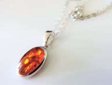 Sterling Silver Baltic Amber Pendant Necklace
