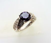 Sterling Silver Diamonique & Amethyst Ring