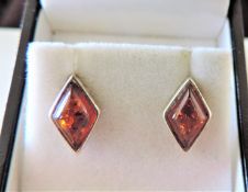 Sterling Silver Baltic Amber Stud Earrings