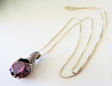 Sterling Silver 3.3 carat Amethyst Pendant Necklace