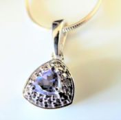 Sterling Silver Tanzanite Halo Pendant White Diamond 0.23ct