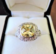 6 ct Lemon Citrine & White Topaz Ring in Sterling Silver
