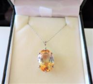Sterling Silver 14.2 ct Bi-colour Lemon Citrine Pendant Necklace