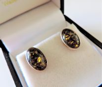 Sterling Silver Green Baltic Amber Earrings in Sterling Silver