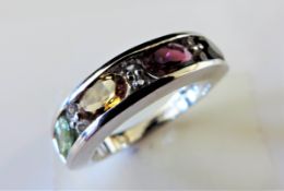 Sterling Silver Topaz, Citrine, & Tourmaline Multi Gemstone Ring