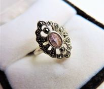 Sterling Silver Amethyst & Marcasite Ring