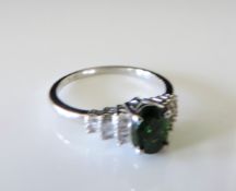 Sterling Silver Green Tourmaline & White Topaz Ring