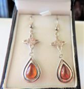 Rennie Mackintosh Style Amber Sterling Silver Earrings