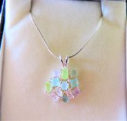 Sterling Silver Rainbow Multi Gemstone Pendant Necklace