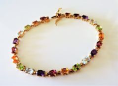 Gold on Silver 5.75 carat Multi Gemstone Tennis Bracelet