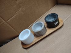 3 marble candle holders on wood tray RRP £20 Grade A