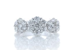 18k White Gold Flower Cluster Diamond Ring 1.50 Carats