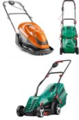 (R4I) 3 items. 1x Flymo Easiglide 360V. 1x Bosch Rotak 34 13 Corded Lawnmower. 1x Qualcast 1600W Co
