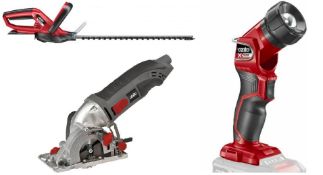 (R5G) 4x Ozito Items. 1x Cordless Hedge Trimmer 18V. 1x Staple Nail Gun. 1x Cordless LED Torch. 1x