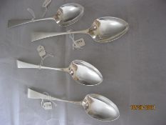 Group Of Four Antique Georgian Sterling Silver Serving / Table Spoons .