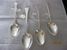 Group Of Four Antique Georgian Sterling Silver Serving / Table Spoons