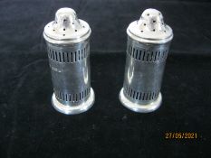 Pair Vintage Sterling Silver Pepper Pots 1924 Birmingham