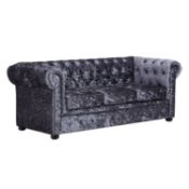 1x Chesterfield Velvet 3 Seater Sofa Petrol Blue. Crushed Velvet Fabric. With 4x Feet. RRP £450