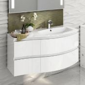 New 1040mm Amelie High Gloss White Curved Vanity Unit - Right Hand - Wall Hung. RRP £899.99. ...