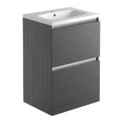 New (Q11) Carino 600 2 Drawer Floor Standing Basin Unit Inc. Basin - Graphite wood. Rr+C11P £4...