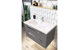 New (Q59) Morina Matt Urban Grey Wall Hung Vanity Unit 800mm. Finished In Matt Urban Grey Du...